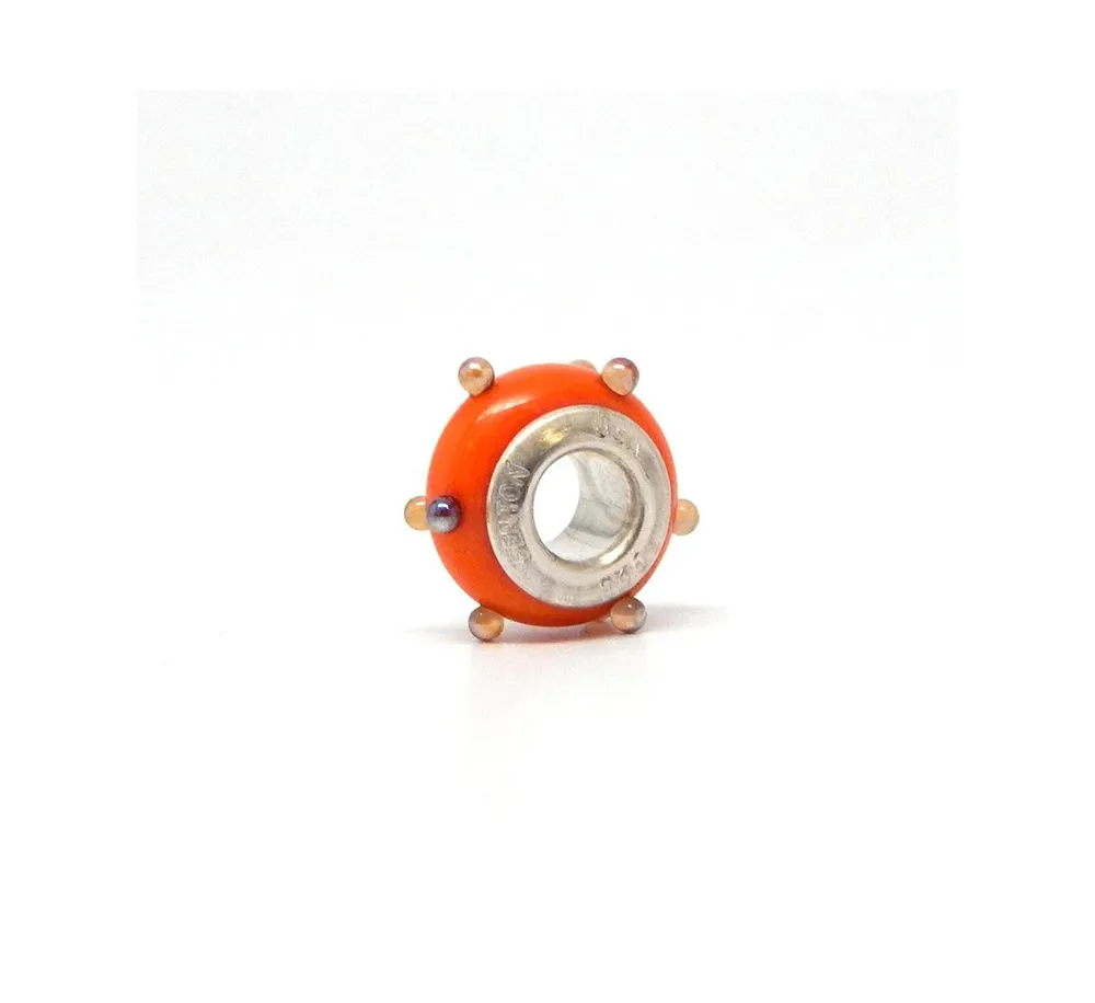 Fenton Glass Jewelry: Deep Orange 3-d Spacer Glass Charm - Multi