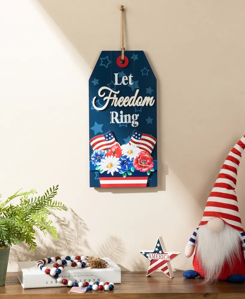 Glitzhome 15.75" H Patriotic, Americana Wooden Word Sign Door Hanger