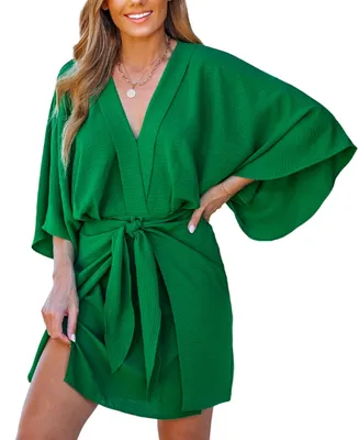 Cupshe Women's Shamrock Green Surplice Mini Cover Up Dress
