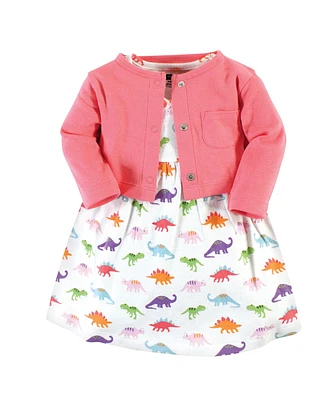 Hudson Baby Girls Cotton Dress and Cardigan Set Dinosaurs