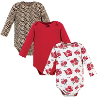 Hudson Baby Girls Cotton Long-Sleeve Bodysuits 3pk, Basic Rose Leopard, 9-12 Months