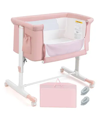 Portable Baby Bedside Bassinet with 5-level Adjustable Heights and Travel Bag