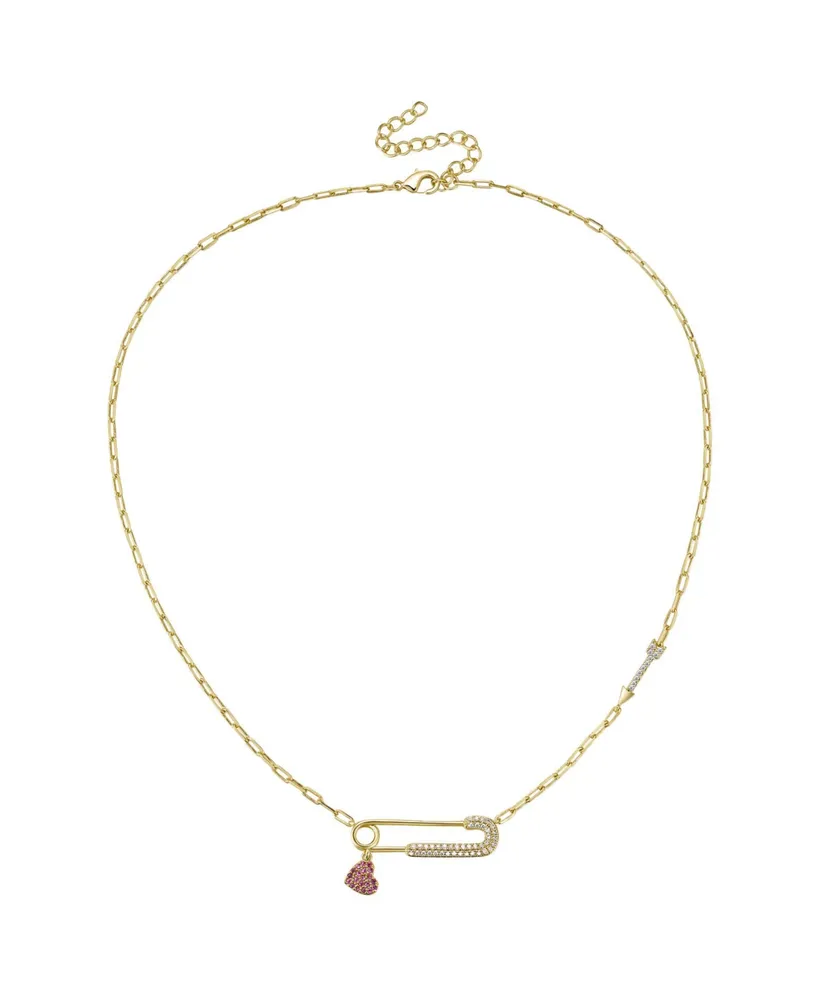 Gigi Girl teens/ Young Adults 14k Gold Plated with Ruby & Cubic Zirconia Heart Charm Dangle Paperclip Adjustable Length Necklace