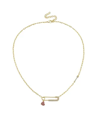 Gigi Girl teens/ Young Adults 14k Gold Plated with Ruby & Cubic Zirconia Heart Charm Dangle Paperclip Adjustable Length Necklace