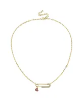 Gigi Girl teens/ Young Adults 14k Gold Plated with Ruby & Cubic Zirconia Heart Charm Dangle Paperclip Adjustable Length Necklace