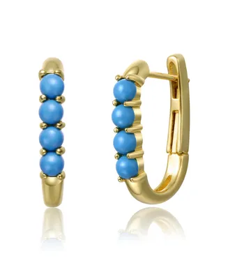 GiGiGirl Teens Sterling Silver 14k Gold Plated with Nano Turquoise Beads Oblong U-Shaped Latch Back Hoop Earrings