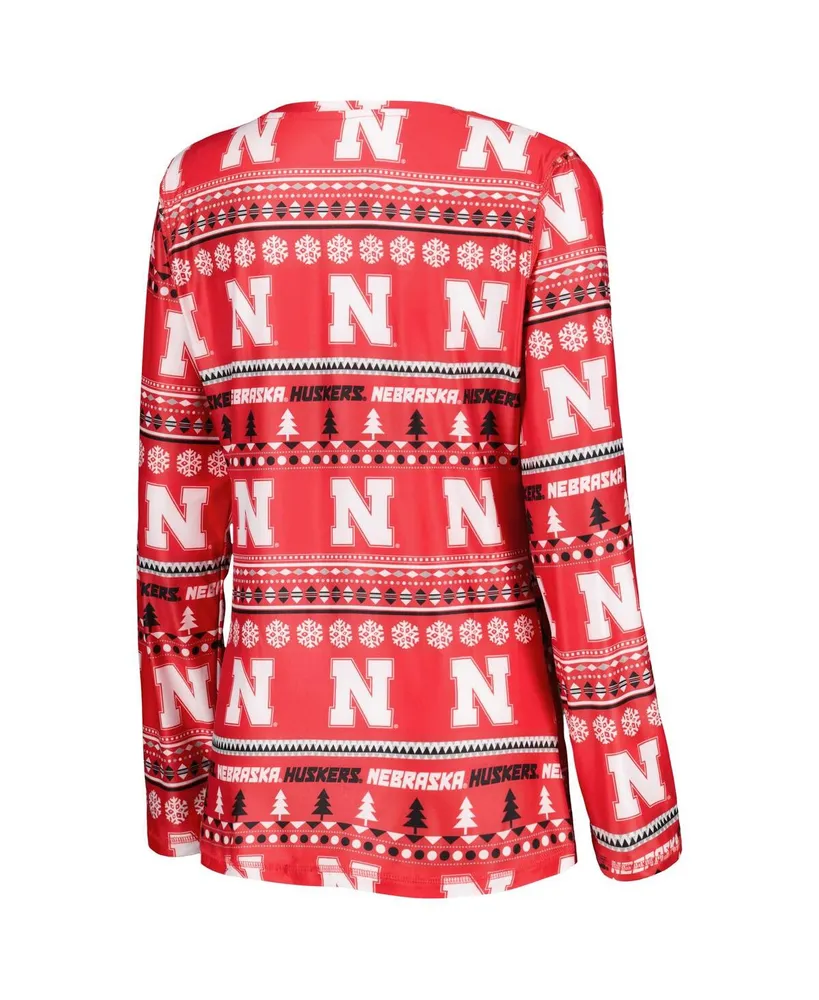 Women's Concepts Sport Scarlet Nebraska Huskers Holiday Long Sleeve T-shirt and Pants Sleep Set