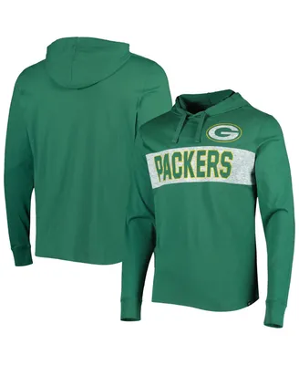 Men's '47 Brand Green Distressed Bay Packers Field Franklin Hooded Long Sleeve T-shirt