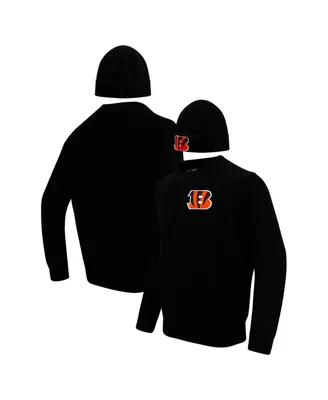 Men's Pro Standard Black Cincinnati Bengals Crewneck Pullover Sweater and Cuffed Knit Hat Box Gift Set