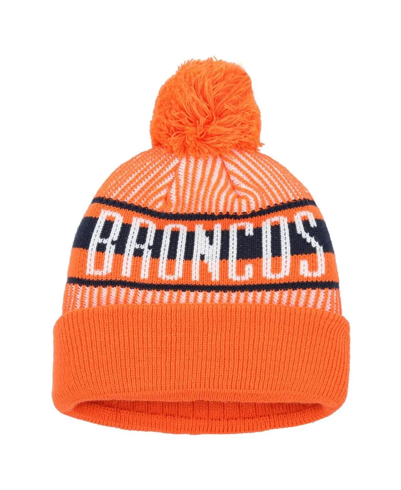 Youth Boys and Girls New Era Orange Denver Broncos Striped Cuffed Knit Hat with Pom