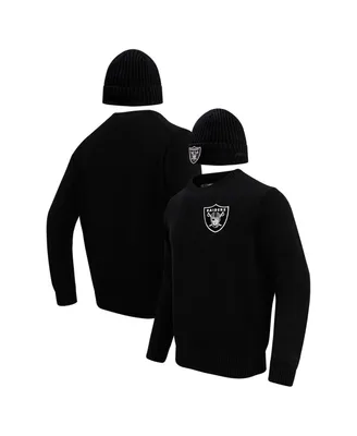 Men's Pro Standard Black Las Vegas Raiders Crewneck Pullover Sweater and Cuffed Knit Hat Box Gift Set