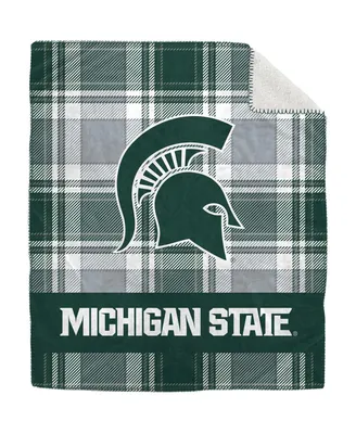 Pegasus Home Fashions Michigan State Spartans 50" x 60" Plaid Flannel Sherpa Plush Blanket