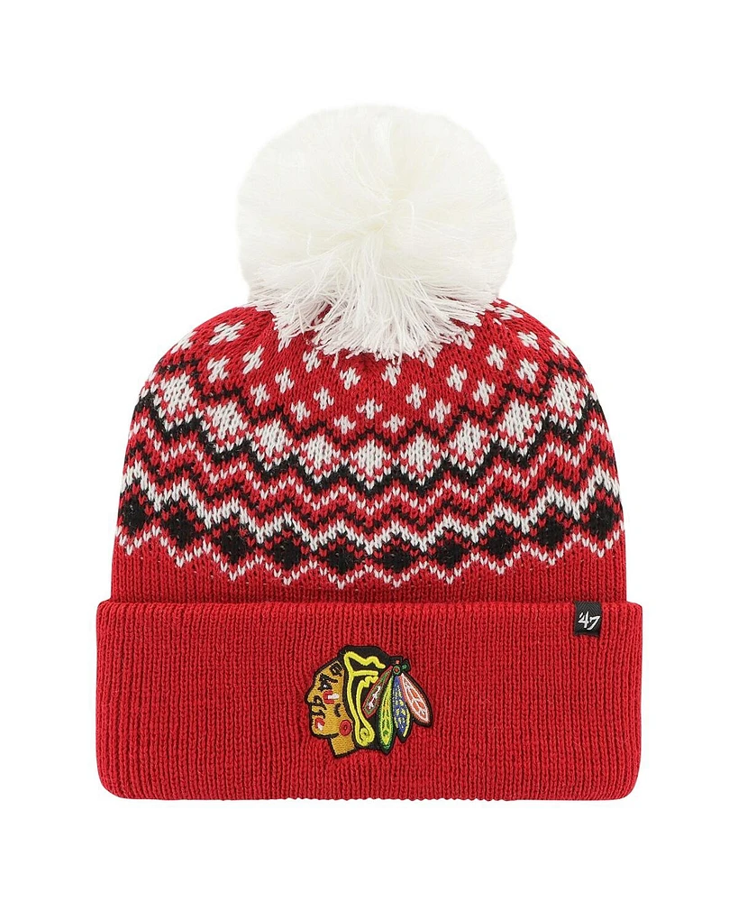 Women's '47 Brand Red Chicago Blackhawks Elsa Cuffed Knit Hat with Pom