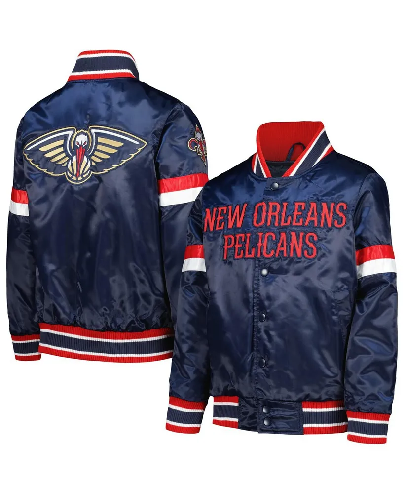 Big Boys Starter Navy New Orleans Pelicans Home Game Varsity Satin Full-Snap Jacket