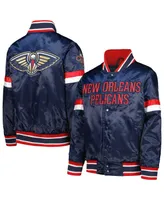 Big Boys Starter Navy New Orleans Pelicans Home Game Varsity Satin Full-Snap Jacket