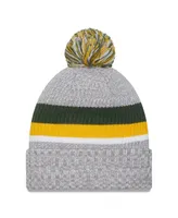 Men's New Era Heather Gray Green Bay Packers Cuffed Knit Hat with Pom