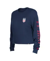 Women's 5th & Ocean by New Era Navy Uswnt Athleisure Thermal Cropped Long Sleeve T-shirt