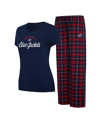 Women's Concepts Sport Navy, Red Columbus Blue Jackets Arctic T-shirt and Pajama Pants Sleep Set