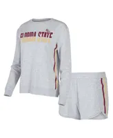 Women's Concepts Sport Gray Florida State Seminoles Cedar Tri-Blend Long Sleeve T-shirt and Shorts Sleep Set