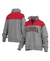 Women's Pressbox Gray Nebraska Huskers Avon Fleece Quarter-Zip Jacket