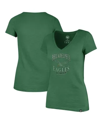 Women's '47 Brand Kelly Green Distressed Philadelphia Eagles Scrum V-Neck T-shirt