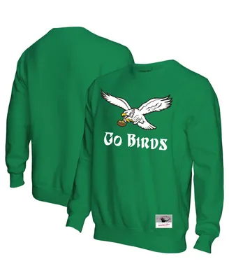 Men's Mitchell & Ness Kelly Green Distressed Philadelphia Eagles Go Birds Pullover Sweatshirt