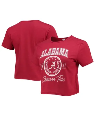 Women's ZooZatz Crimson Distressed Alabama Crimson Tide Core Laurels Cropped T-shirt