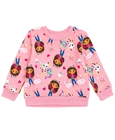 Dreamworks Gabby's Dollhouse Toddler Girls Pandy Paws MerCat Cakey Cat French Terry Sweatshirt Pink Toddler|Child