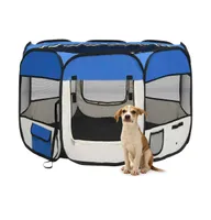 Foldable Dog Playpen with Carrying Bag Blue 35.4"x35.4"x22.8"