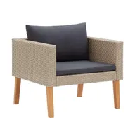 Single Patio Sofa with Cushions Poly Rattan Beige