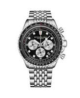 Men's Watch with Japan Chrono Movement, Silver Stainless Steel Case, Green Dial, Black/Rose Bezel beaded bracelet