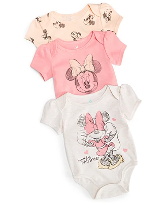 Disney Baby Minnie Mouse Printed Bodysuits, Pack of 3