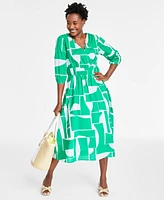 On 34th Women's Cotton Surplice-Neck 3/4-Sleeve Midi Dress, Created for Macy's