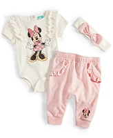 Disney Baby Girls Minnie Mouse Bodysuit, Headband & Pants, 3 Piece Set