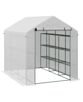 Outsunny Walk-in Greenhouse, 18 Shelves, 95.25" x 70.75" x 82.75", White