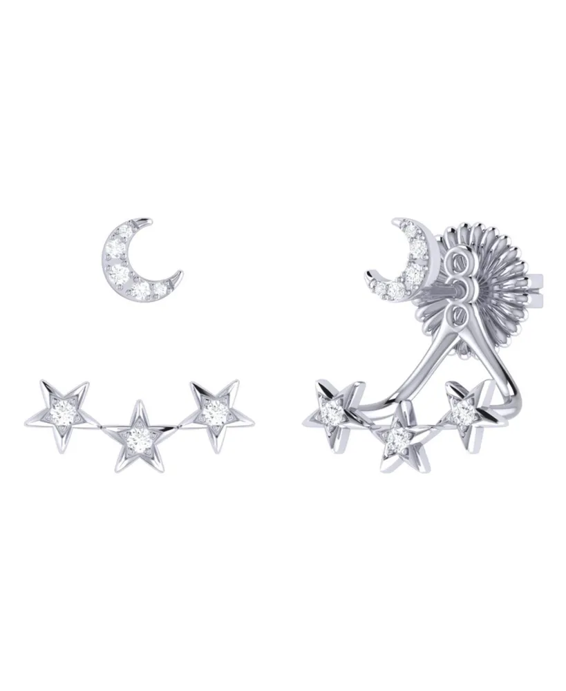 LuvMyJewelry Star Trio Crescent Design Silver Diamond Stud Women Earring