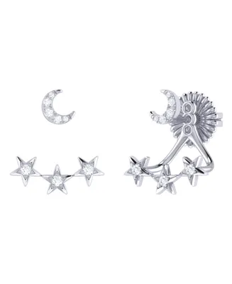 LuvMyJewelry Star Trio Crescent Design Silver Diamond Stud Women Earring