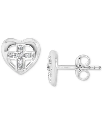 Cubic Zirconia Cross-in-Heart Openwork Stud Earrings