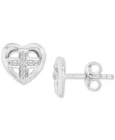 Cubic Zirconia Cross-in-Heart Openwork Stud Earrings