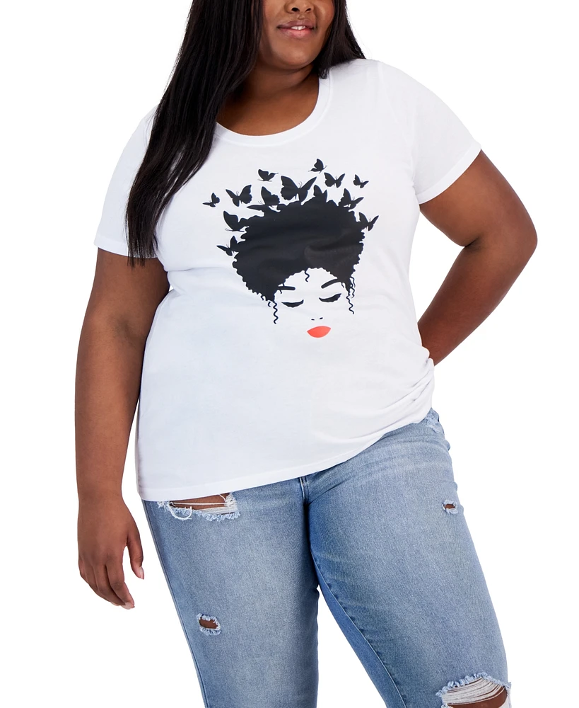 Hybrid Apparel Trendy Plus Butterfly Afro Hair Graphic T-Shirt