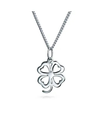 Celtic Saint Patrick Heart Flower Shamrock Good Luck Charm Four Leaf Clover Pendant Necklace For Women Teen .925 Sterling Silver
