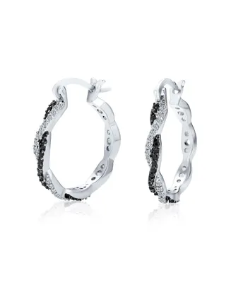 Bling Jewelry Black White Cubic Zirconia Pave Cz Formal Fashion Love Knot Symbol Spiral Infinity Twist Big Hoop Earrings For Women Rhodium Plated Bras