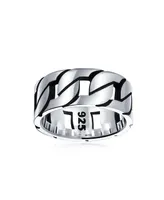 Bling Jewelry Mens Biker Urban Wide Open Curb Chain Link Ring Band For Men Gothic Tribal Solid .925 Sterling Silver Handmade Turkey