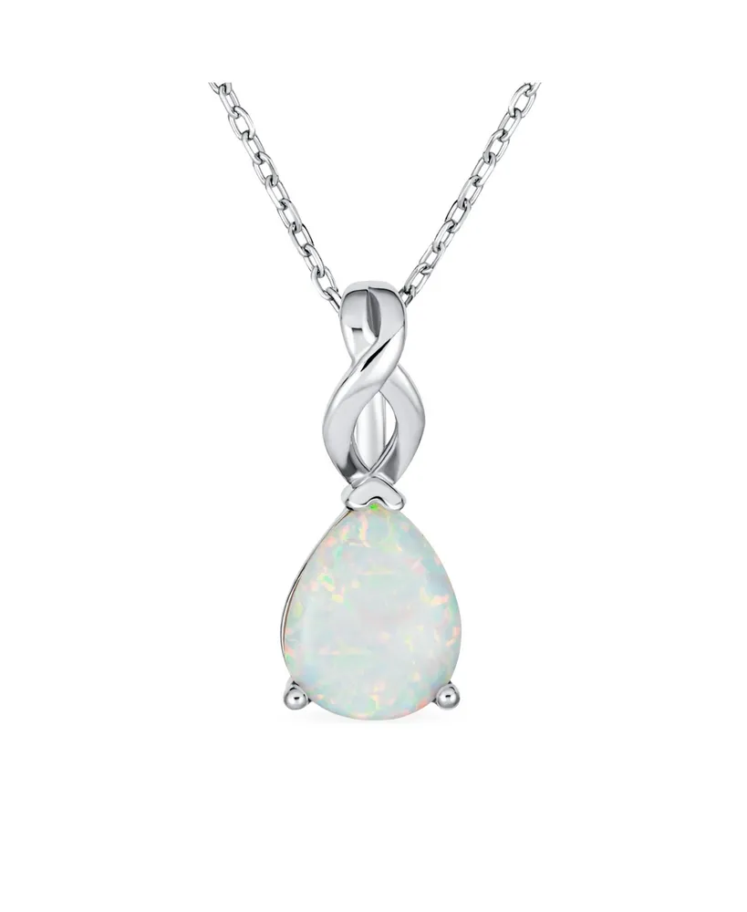 Bling Jewelry Opulence Infinity Set 3CTW White Synthetic Solitaire Opal Teardrop Necklace Pendant Sterling Silver