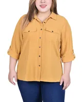 Ny Collection Plus Long Sleeve Roll Tab Blouse