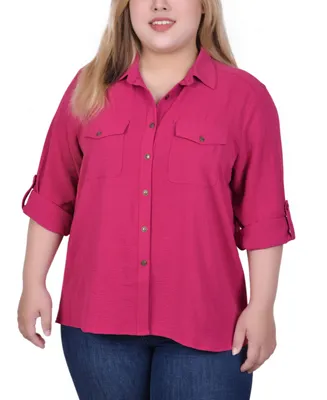 Ny Collection Plus Size Long Sleeve Roll Tab Blouse