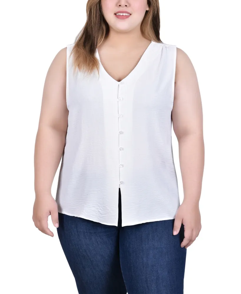 Ny Collection Plus Size Sleeveless Button Front Blouse