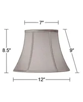 Set of 2 Pewter Gray Small Bell Lamp Shades 7" Top x 12" Bottom x 9" High (Spider) Replacement with Harp and Finial - Springcrest