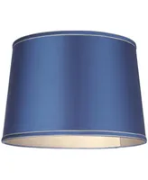 Drum Lamp Shade Sydnee Satin Blue Medium 14" Top x 16" Bottom x 11" High Spider with Replacement Harp and Finial Fitting - Springcrest