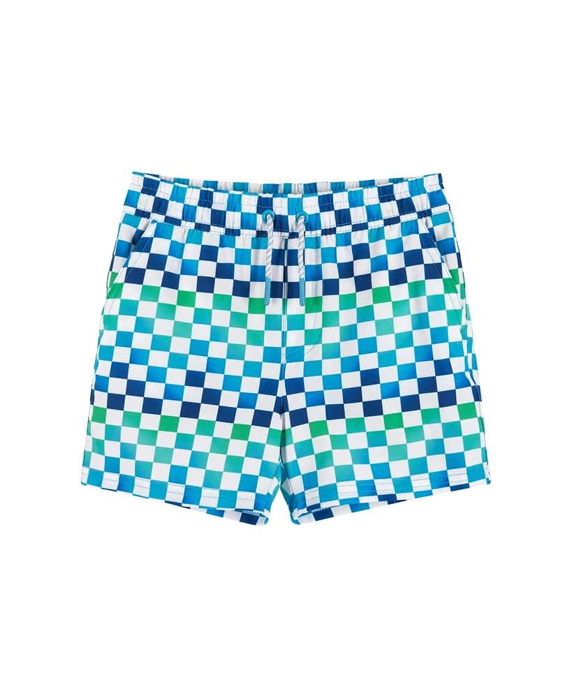 Child Boys Ombre Checker Boardshort w/Built-In Comfort Stretch Short Liner